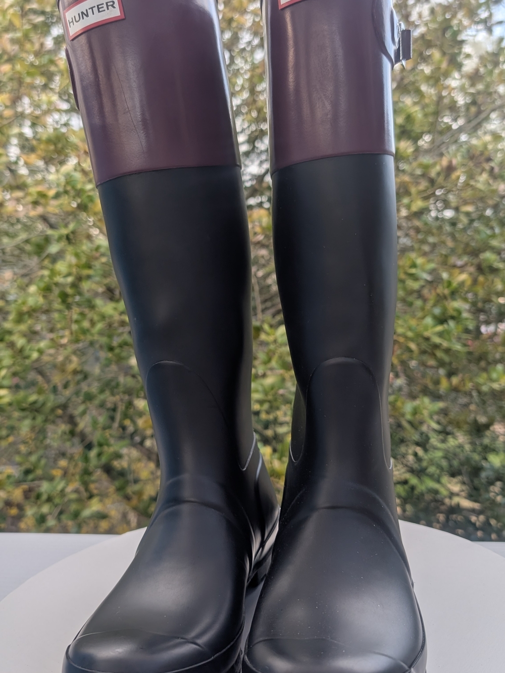 Hunter Two-Tone Tall Rain Boots - Black and Deep Plum